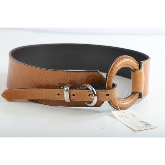 Vintage Camel Brown Leather Wide Waist Belt Made in Italy Boho Chic Size M - Picture 3 of 16